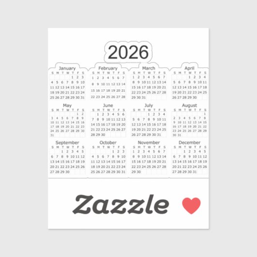 2026年シンプルミニマリストカレンダー シール (シート)