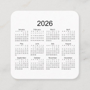 2026年シンプルミニマリストカレンダー スクエア名刺