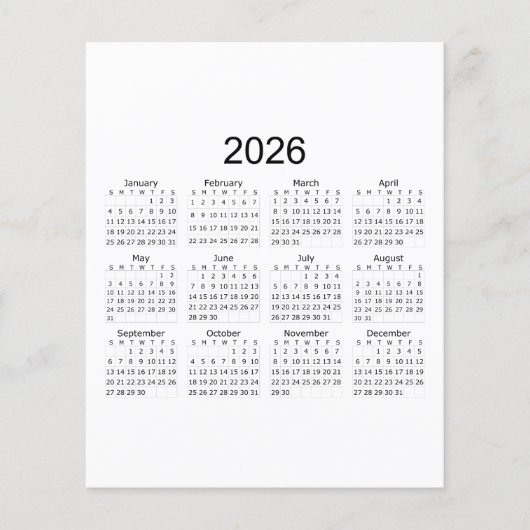 2026年シンプルミニマリストカレンダー チラシ (正面)