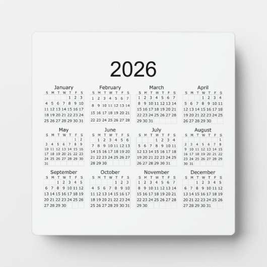 2026年シンプルミニマリストカレンダー フォトプラーク (正面)