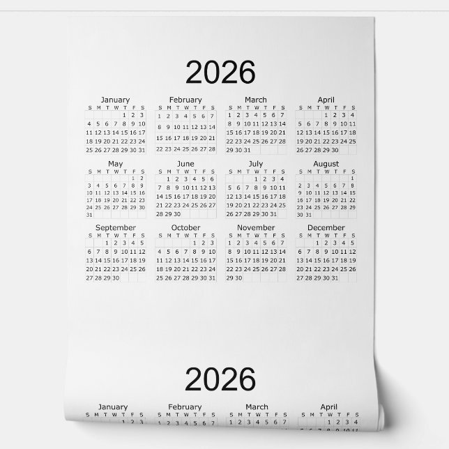 2026年シンプルミニマリストカレンダー 壁紙 (ほどく)
