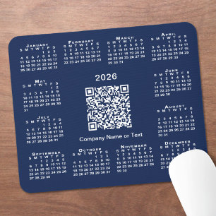 2026年シンプル暦事業QRコードNavy Blue マウスパッド