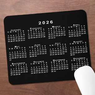 2026年シンプル暦黒白 マウスパッド