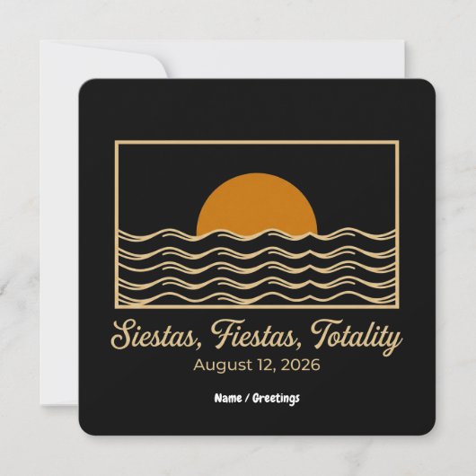 2026年スペイン皆既日食 Siestas Fiestas Totality 招待状 (正面)
