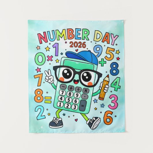 2026年ナンバーの日おめでとう かわいい電卓 数学デザイン タペストリー (正面)