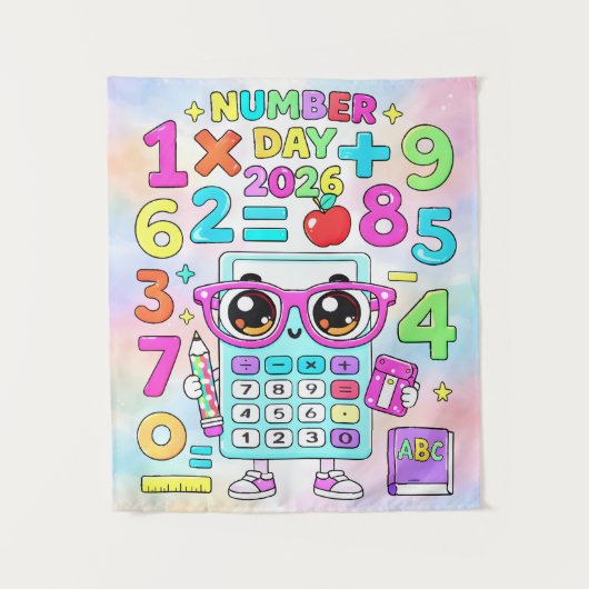 2026年ナンバーデー かわいい電卓 数学デザイン タペストリー (正面)