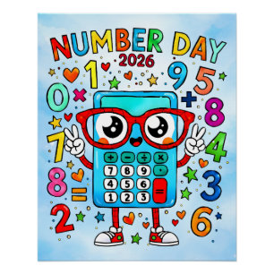 2026年ナンバーデー かわいい電卓 数学デザイン ポスター