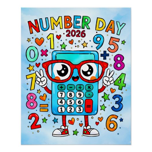 2026年ナンバーデー かわいい電卓 数学デザイン ポスター (正面)