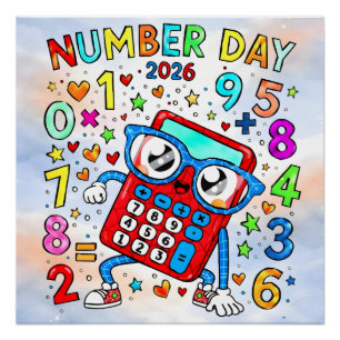 2026年ナンバーデー かわいい電卓 数学デザイン ポスター