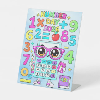 2026年ナンバーデー かわいい電卓 数学デザイン 台座サイン