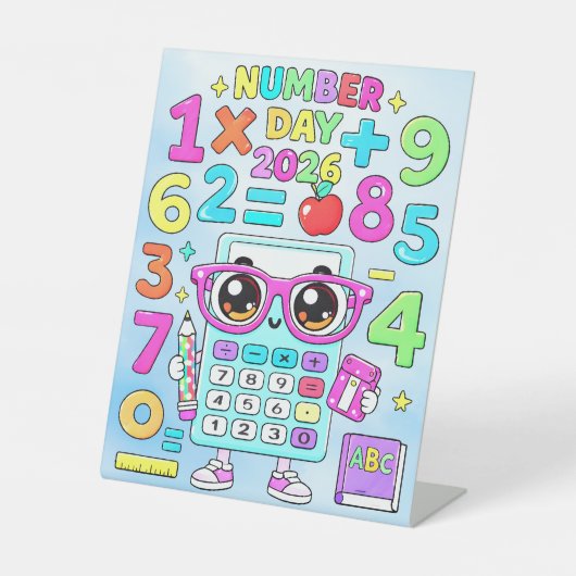 2026年ナンバーデー かわいい電卓 数学デザイン 台座サイン (正面)