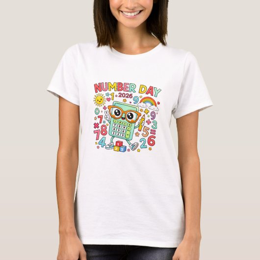 2026年ナンバーデー フクロウ 電卓 数学Tシャツ Tシャツ (正面)
