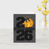 2026年ハッピーニューイヤーディスコボールとコケッティへようこそ カード (黄色い花)