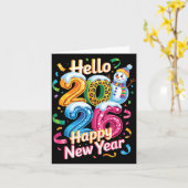 2026年ハッピーニューイヤー雪だるまカラフルお祝いG カード (黄色い花)