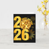 2026年ハッピーニューイヤー コケッティ ボウ ディスコボール 新年 カード (黄色い花)