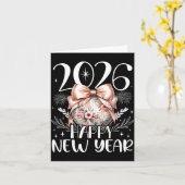 2026年ハッピーニューイヤー ディスコかわいいリボン 花 お正月 カード (黄色い花)