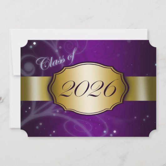 2026年パープル&ゴールドの卒業 招待状 (正面)
