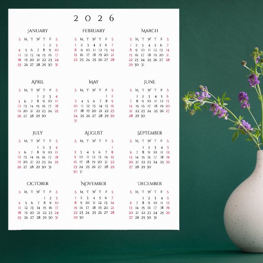 2026年フルイヤー ホームオフィス 年間壁掛けカレンダー ポスター