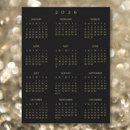 2026年ブラックゴールド年間カレンダーマグネット
