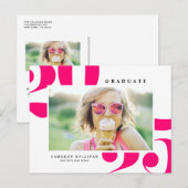 2026年ホットピンク大胆タイポグラフィー写真卒業 案内ポストカード (正面/裏面)