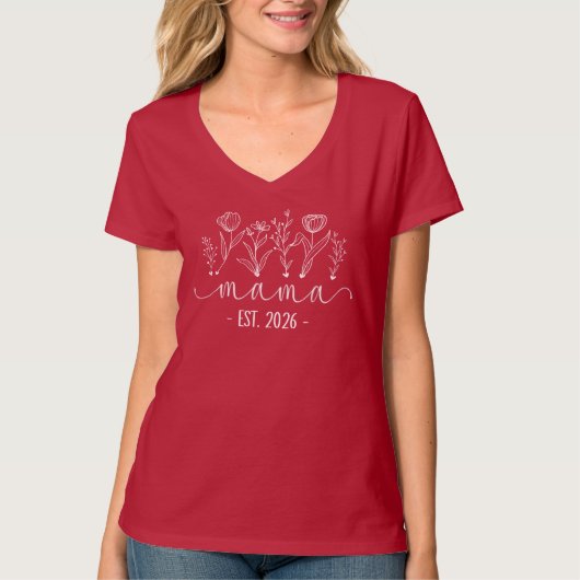 2026年ママ昇格!妊婦用フラワーデザイン 新米ママギフト Tシャツ (正面)