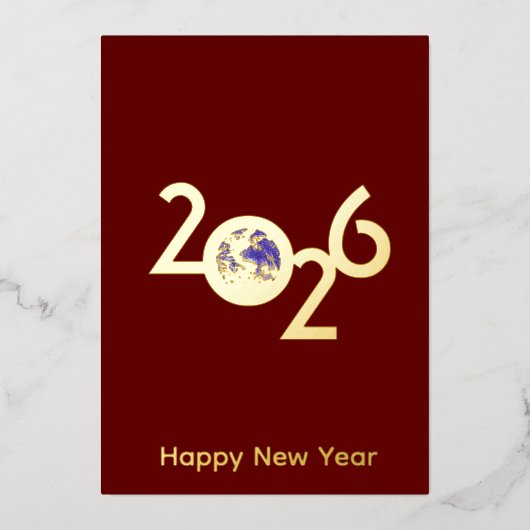 2026年ミニマリストデザインの新年のカード 地球 箔招待状 (正面)