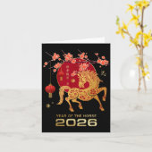 2026年中国のの新年2026年の馬_2 カード (黄色い花)