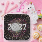 2026年元旦の月と時計 ペーパープレート (パーティー)