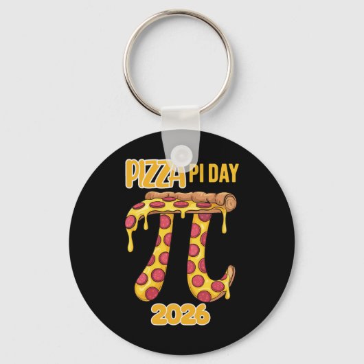 2026年円周率の日 レトロ数学教師 少年向けピザデザイン キーホルダー (正面)