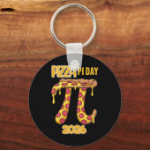 2026年円周率の日 レトロ数学教師 少年向けピザデザイン キーホルダー (正面)