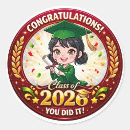 2026年卒女子卒業生 - 緑と金色の記念ギ ラウンドシール