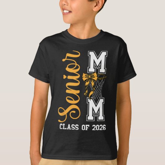 2026年卒業おめでとう イエロー スケルトン ボウ シニア ママ Tシャツ (正面)