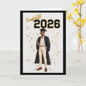 2026年卒業お祝いカード（男性用） - アフリカ系アメリカ人 カード (黄色い花)