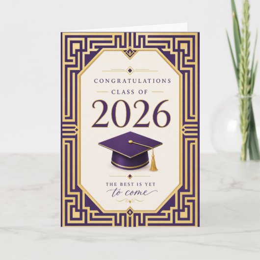 2026年卒業カード 紫と金 カード (正面)