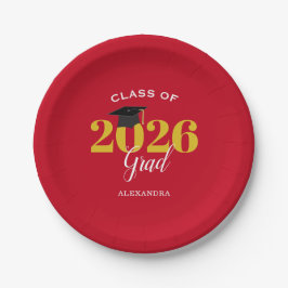 2026年卒業シンプル赤と金 ペーパープレート