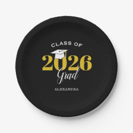 2026年卒業シンプル ブラック ゴールド ペーパープレート