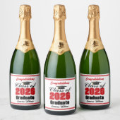 2026年卒業パーティーの赤のカスタムデザイン スパークリングワインラベル (ボトル)
