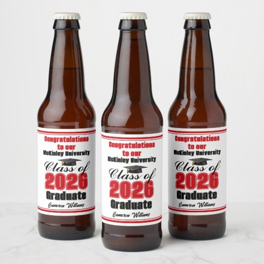 2026年卒業パーティーの赤のカスタムデザイン ビールラベル (ボトル)