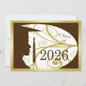 2026年卒業パーティーの金/茶色の男性シルエット 招待状 (正面)