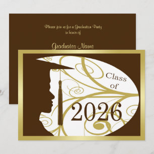 2026年卒業パーティーの金/茶色の男性シルエット 招待状