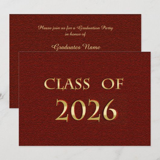 2026年卒業パーティーカード 赤と金 招待状 (正面/裏面)