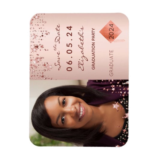 2026年卒業パーティー用写真 保存日付 ブッシュピンクのマグネットカード マグネット (縦)