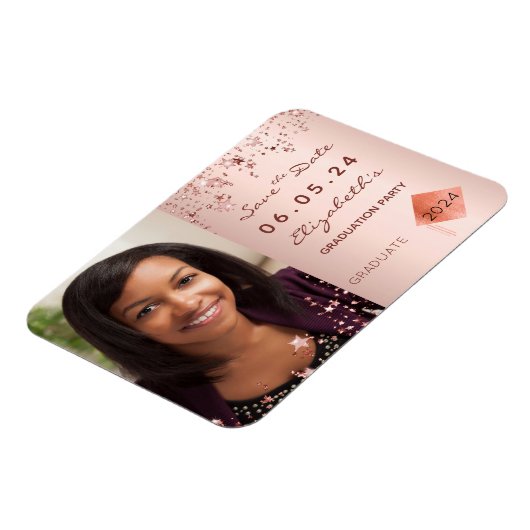 2026年卒業パーティー用写真 保存日付 ブッシュピンクのマグネットカード マグネット (左側)