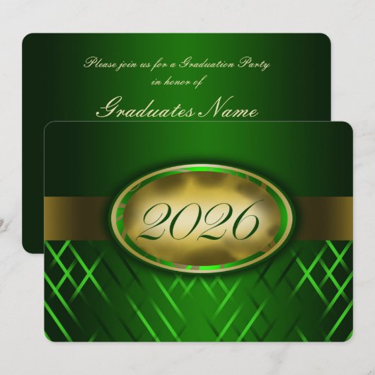 2026年卒業パーティー グリーンとゴールド 招待状 (正面/裏面)