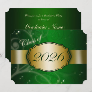 2026年卒業パーティー グリーンとゴールド 招待状