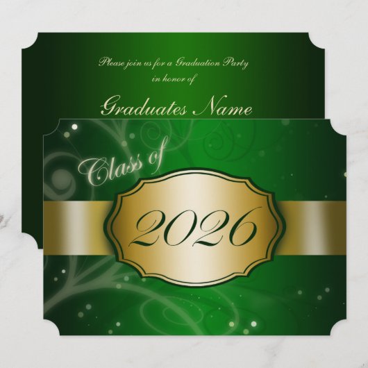2026年卒業パーティー グリーンとゴールド 招待状 (正面/裏面)