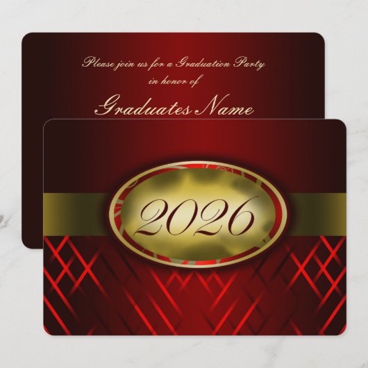 2026年卒業パーティー 赤と金 招待状 (正面/裏面)