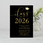 2026年卒業パーティ ブラックゴールド 箔招待状 (立ち正面)