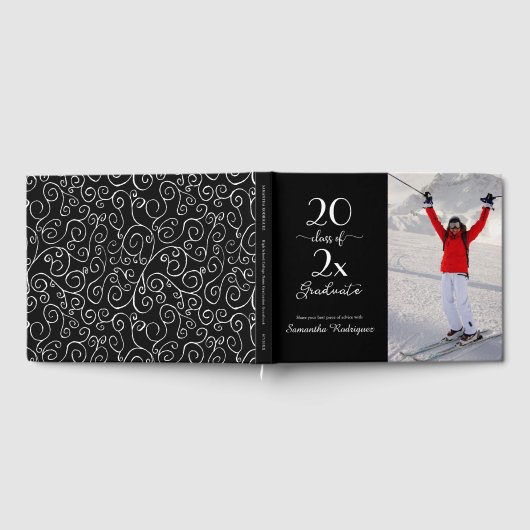2026年卒業写真 黒白パターン 卒業式 ゲストブック (全面)