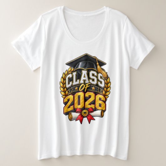 2026年卒業式お祝いデザイン プラスサイズTシャツ (デザイン正面)
